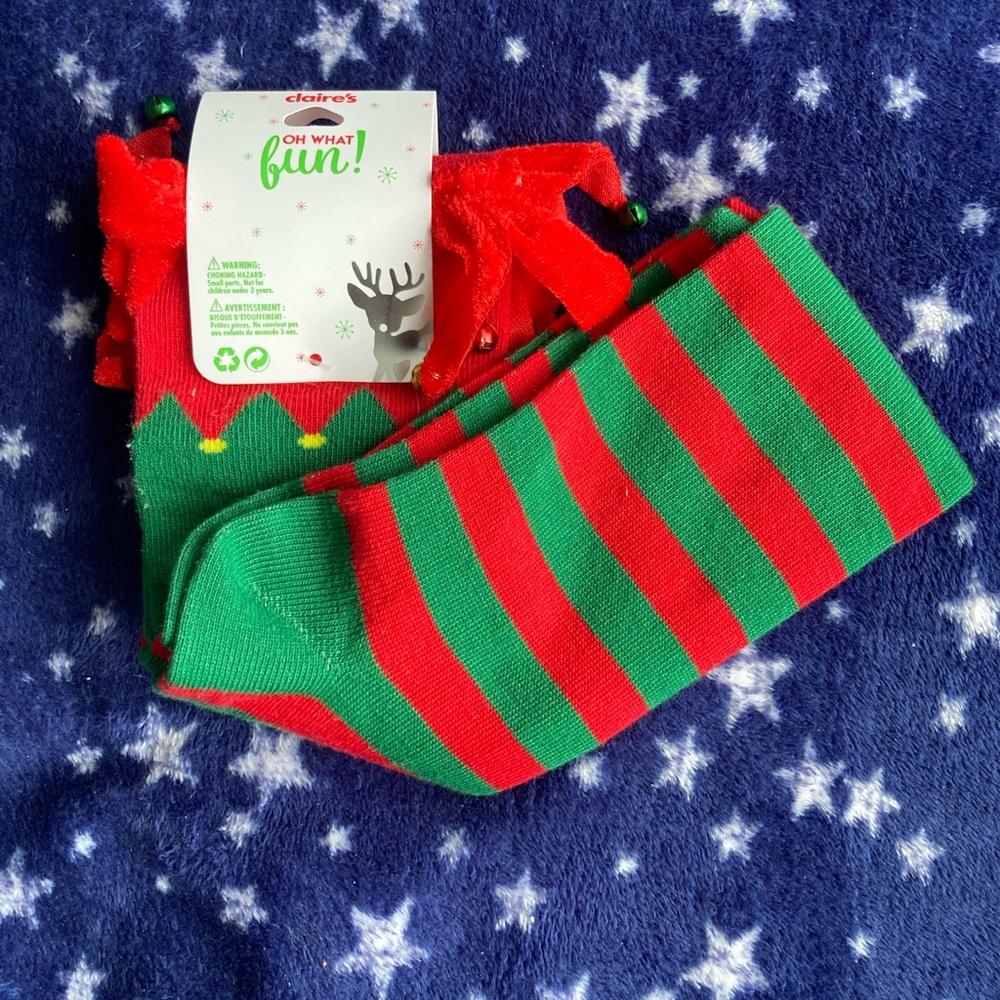 Claire's Holiday Red and Green Striped Socks